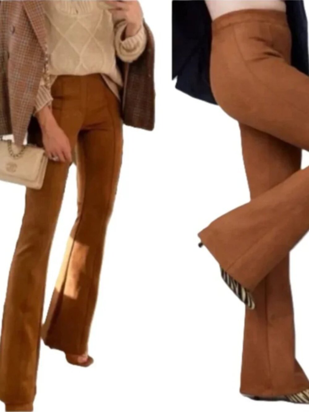 SPANX Caramel Brown Faux Suede Flare Leg Pull-on Stretchy Pants size M